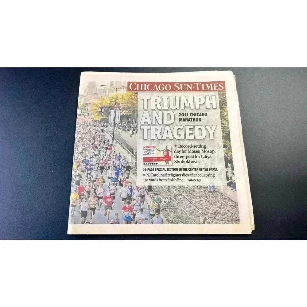 Chicago Sun-Times‎ 2011 Chicago Marathon Triumph Tragedy Cover Vintage Newspaper